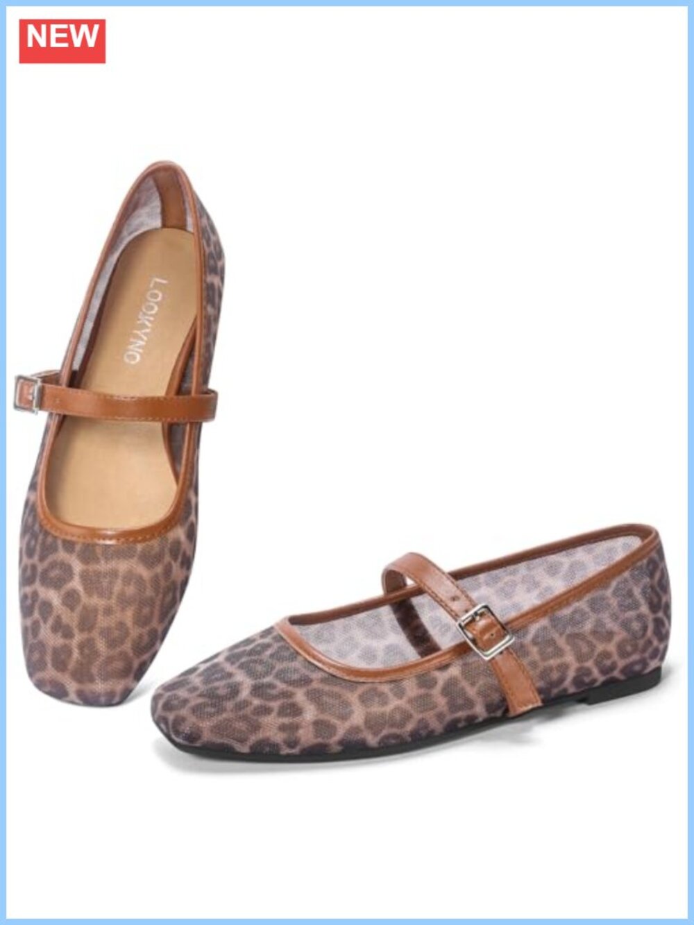 Women's Mesh Mary Jane Flats Square Toe Buckle Strap Breathable
